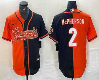 Men%27s Cincinnati Bengals #2 Evan McPherson Orange Black Two Tone Cool Base Stitched Baseball Jersey